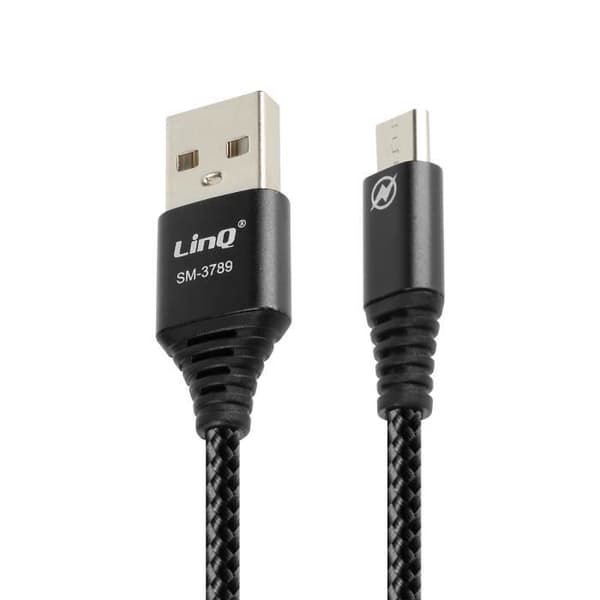 12W USB-kabel för Micro USB-telefon Flätad nylon 1,5m LinQ Svart