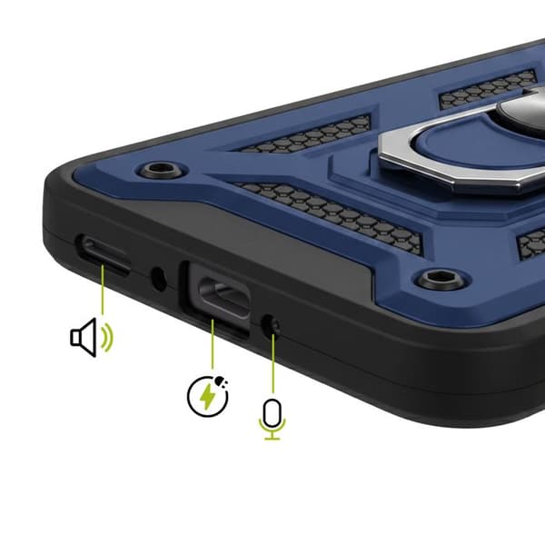Cover til Galaxy A37 med roterende magnetisk ring og skydelåg til kamera Mayaxess Mørkeblå Blå
