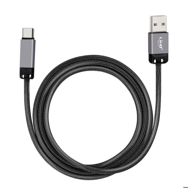 USB C / USB Snabbladdningskabel 27W Dataöverföring Flätad 1.2m LinQ Svart