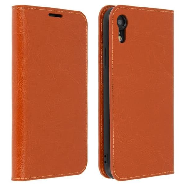 iPhone XR-fodral - Läder - Kamel - Helskydd - Videostöd - Kortfack Kamel
