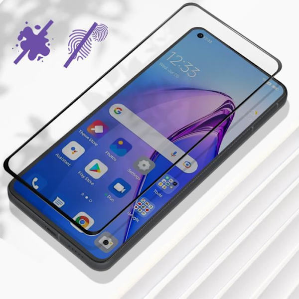 Näytönsuojakalvo - AVIZAR - Oppo Reno 8 5G - Karkaistu lasi - 9H Kovuus - Erittäin ohut Svart