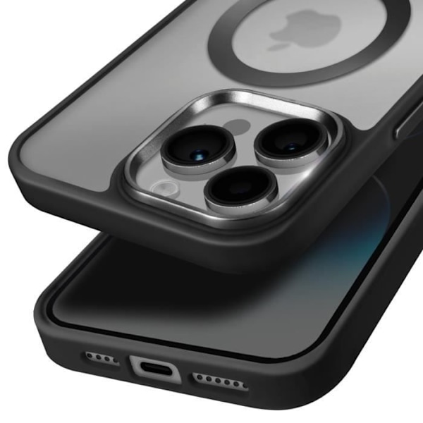 Coque MagSafe för iPhone 14 Pro Max Matt Frostad Bakgrund Svart Kant Svart