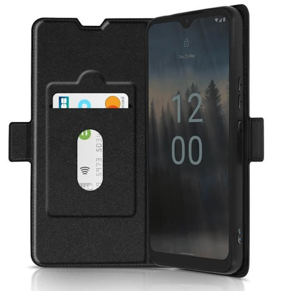 AVIZAR Fodral till Nokia C12 - Wallet Slim Black - Fullständigt skydd - Korthållare - Videostöd Svart