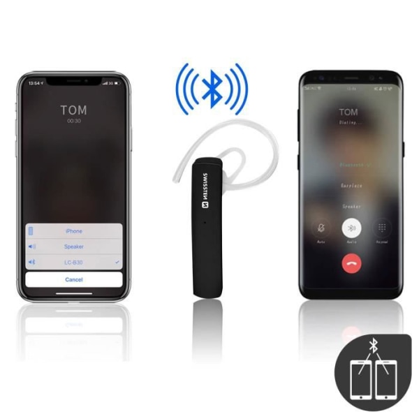 Bluetooth Headset Mono Hands-Free Kit Flerpunktsanslutning Swissten Svart