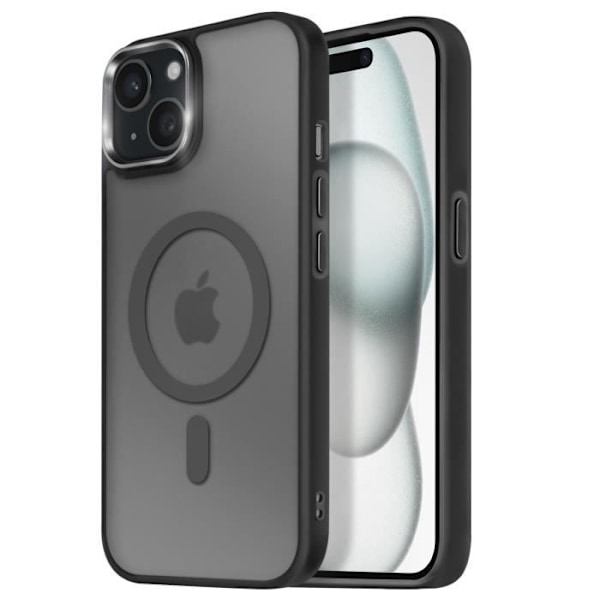 Coque MagSafe til iPhone 15 Plus og 14 Plus Mat Gennemsigtig Bag Kontur Sort Svart