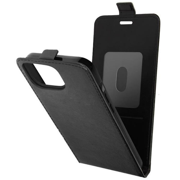 iPhone 15 -kotelo, pystysuora läppä ja musta korttipidike Svart