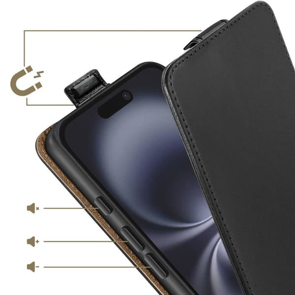 Vertikal Magnetisk Klapetui til iPhone 16 med Indbygget Kortholder Sort