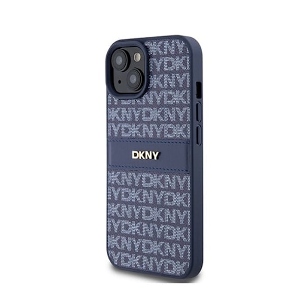 DKNY Læder Mono Stripe & Metal Logo - Etui til iPhone 15/14/13 (blå)