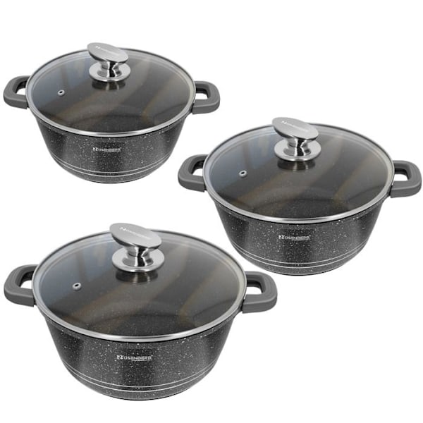 Set med 3 kastruller med lock, mångsidig Rosenberg svart