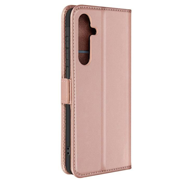 Kotelo Samsung A55 keinonahkaiselle lompakolle kaksinkertainen magneettilukko, vaaleanpunainen samppanja