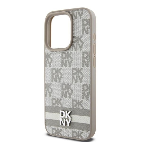 Elegant iPhone 13 Pro-fodral med rutiga och randiga mönster DKNY Beige Grå