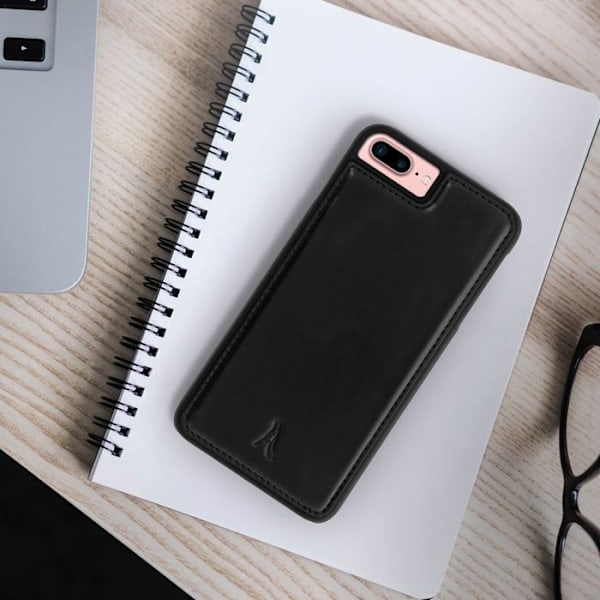 Coque iPhone 8+, 7+, 6+, 6S+ Hårdt Beskyttelse Ægte Læder Akashi Sort Svart