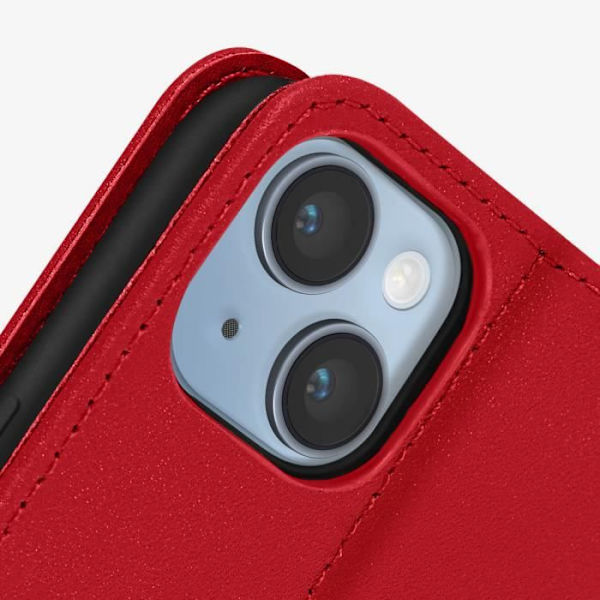 Premium Læder iPhone 14 etui med kortholder og videostøttefunktion - AVIZAR - Rød Röd