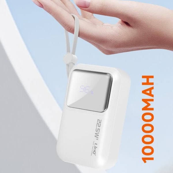Eksternt batteri 10000mAh + Lightning og USB C-kabler Kompakt LinQ Hvid