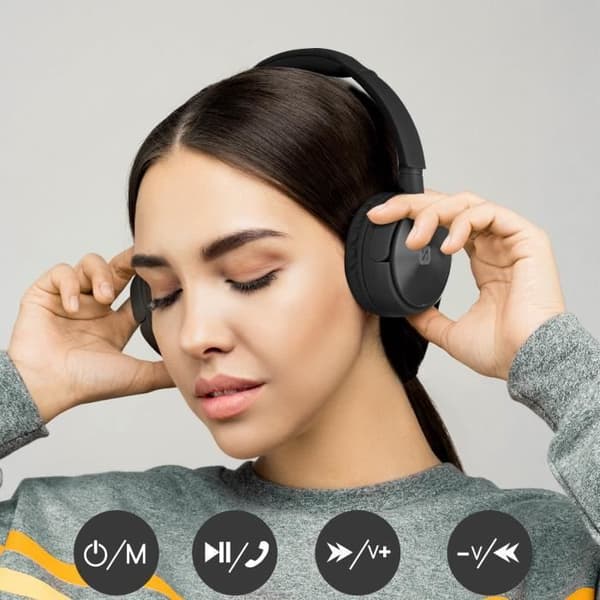 Bluetooth Hörlurar - Swissten - Trix Svart - Micro-SD - FM Radio - Batteritid 8h