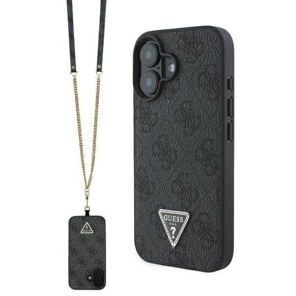 Coque - GUESS - iPhone 16 6.1" - Ekologinen nahka - Kristallit - Musta Svart