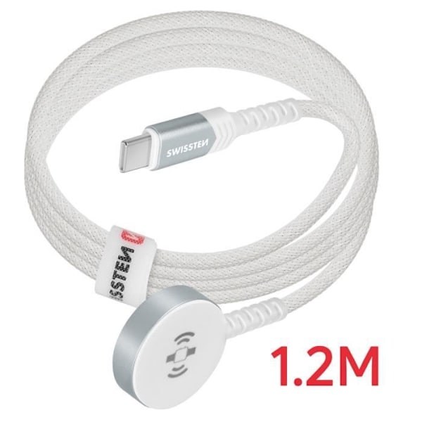 Magneettinen laturi Apple Watchille - SWISSTEN - USB-C-liitin - 1,2 m kaapeli - Valkoinen Vit