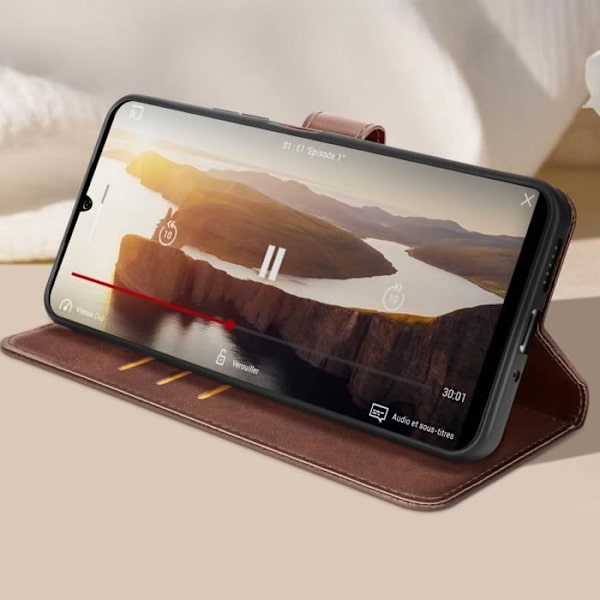 Kotelo Xiaomi Poco M6 rannehihnalle Flip Lompakkoteline Tummanruskea