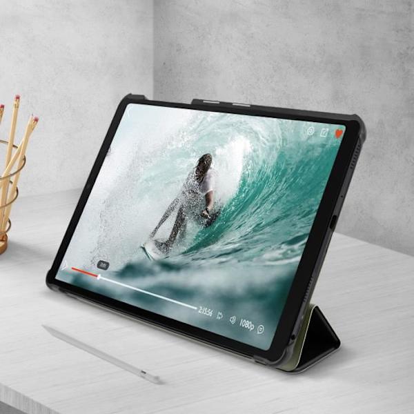Fodral - AVIZAR - Galaxy Tab A7 Lite - Svart ekologiskt läder - Videostöd - Integrerat tangentbord Svart