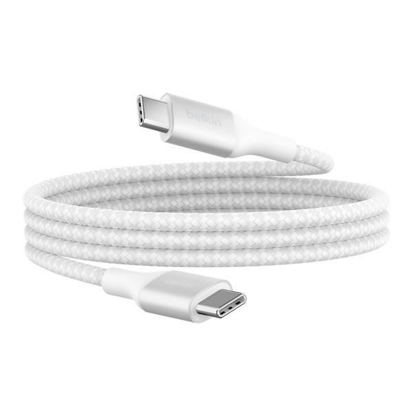 USB C-kabel - BELKIN - BoostCharge - 240W - Nylon Flettet - 1m - Ultra-Hurtig Opladning Vit