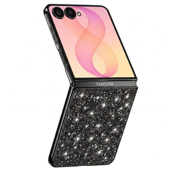 Glitteret cover til Samsung Galaxy Z Flip 8 med sort kromkant Svart