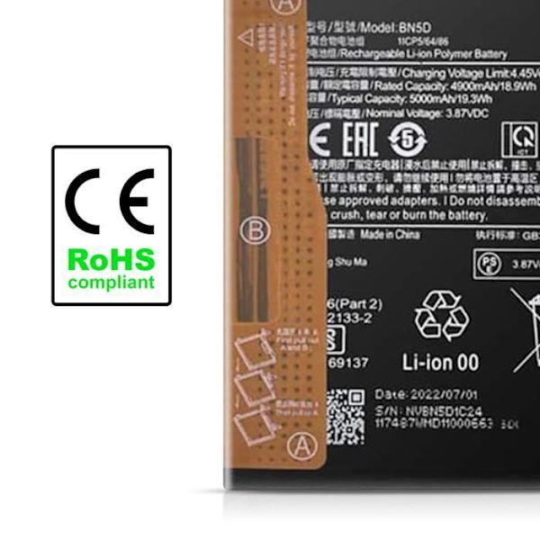 Internt batteri - XIAOMI - BN5D - 5000 mAh - Kompatibel Redmi Note 11/11S - Lithium Ion Svart