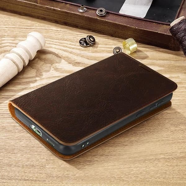 Galaxy S21 FE Folio Case Ægte læder kortholder Video Support - brun brun