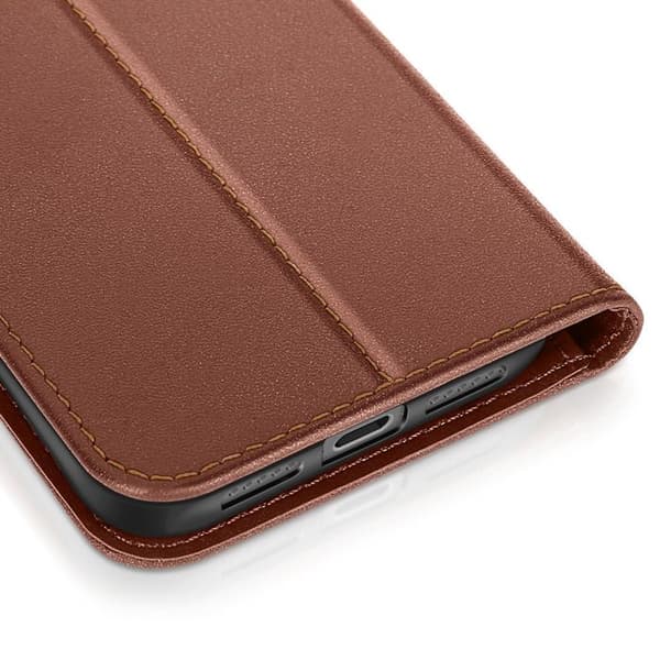 Premium Læder Pung Etui til iPhone 17 Pro Max med Ståfunktion Brun kastanj