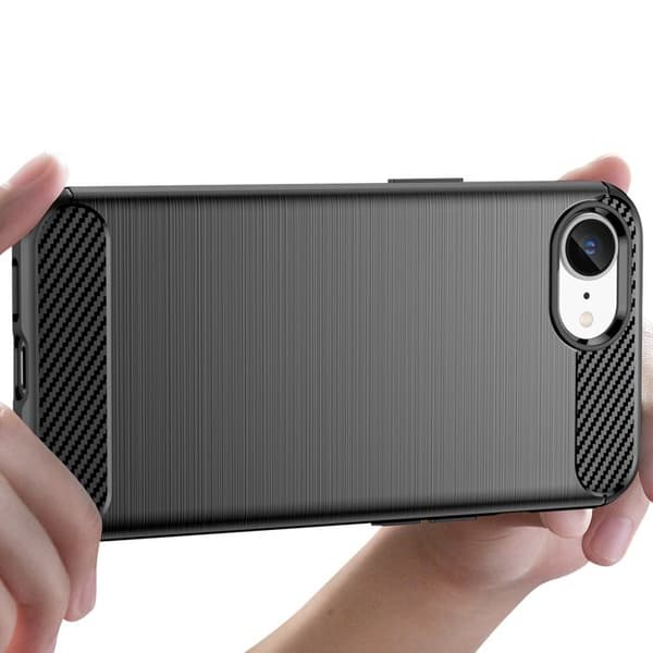 Siliconfodral för Apple iPhone 17e Kolfiber Effekt Borstad Textur Svart Svart