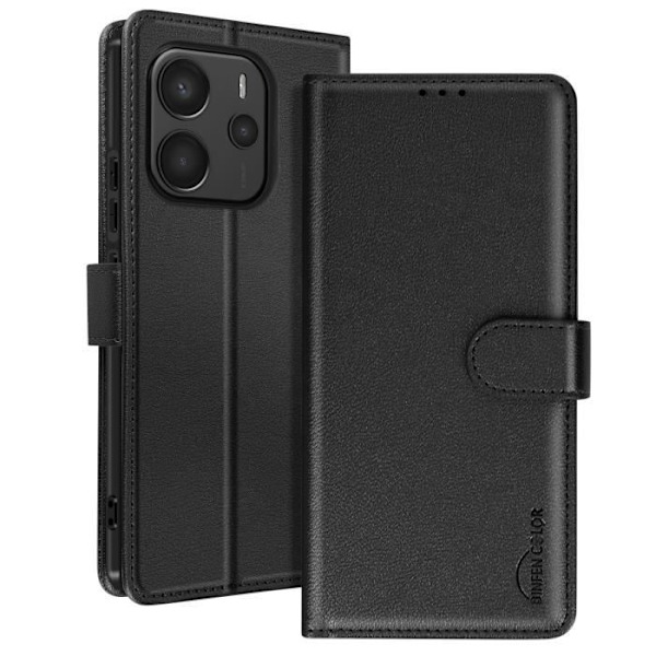 Etui til Redmi Note 14 4G Klap Portemonnaie Magnetisk Lås Sort Svart