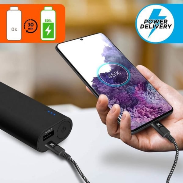 USB Type C - USB-C Virtalähde 100W lataus-/synkronointikaapeli 2m Xtorm Black