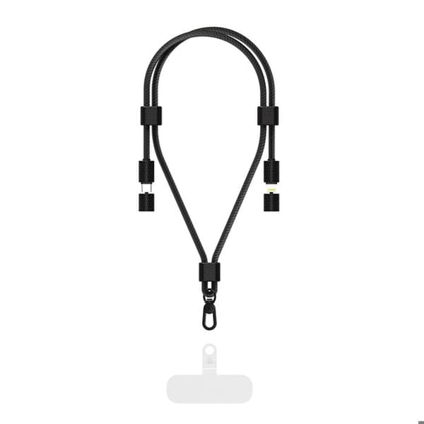 Axelremmsladd - FORCE POWER - USB-C till Lightning - PD 60W (3A) - Justerbar - Svart