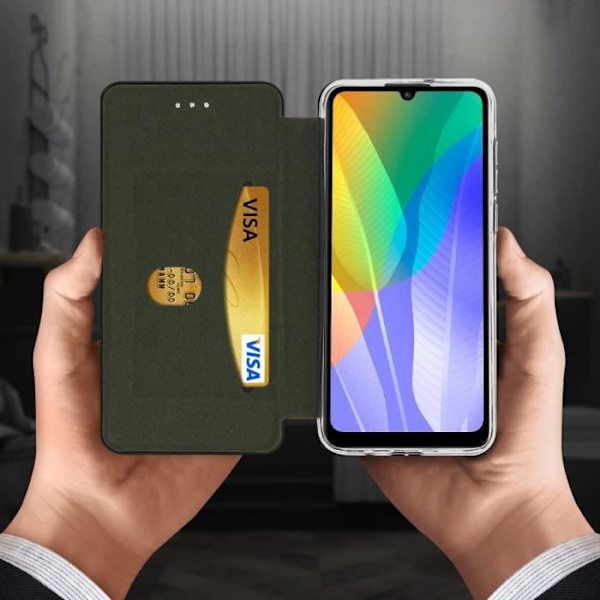 Huawei Y6p etui Tekstureret lædercover Flip-kortholder Videostøtte rosa guld Pink Rose guld