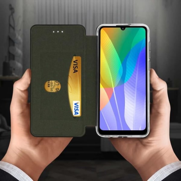 Huawei Y6p Fodral Fodral Texturerat Läder Flip Card Hållare Videostöd roséguld Rose