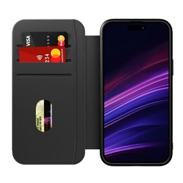 iPhone 16 Pro Max MagWallet -kotelo korttitelineellä ja telinetoiminnolla CYGNETT Black Svart