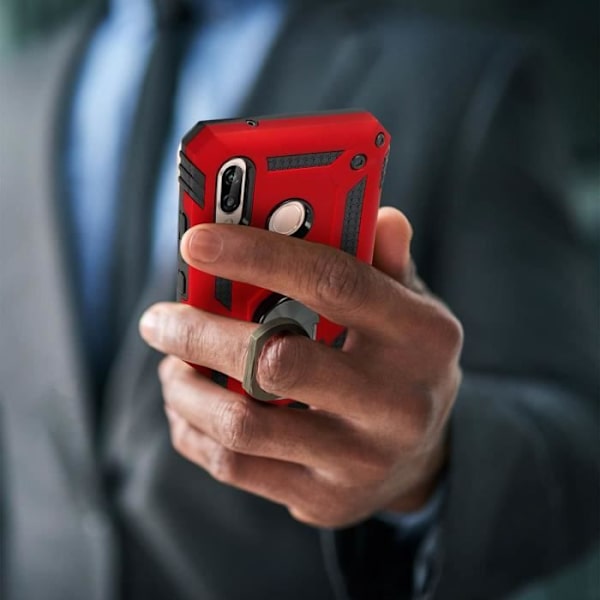 Coque - ILMOITTAA - P20 Lite - Bi-materiaalit - Kiinnitysrenkaat - Punainen videotuki Röd