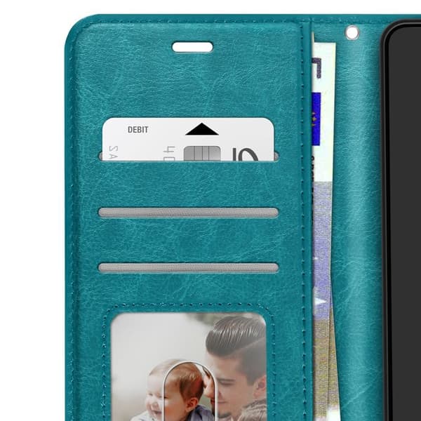 Plånboksfodral för Galaxy S25 FE med handledsrem och ställfunktion Mayaxess Turkos Blå