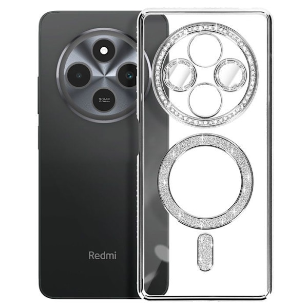 Coque Diamant för Xiaomi Redmi 14C MagSafe Kontur Strass Silver Grå