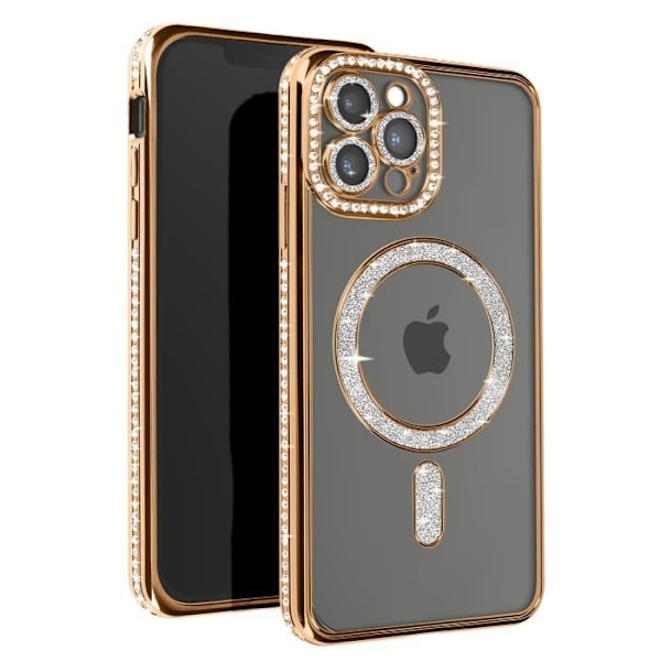 AVIZAR Skyddsfodral för iPhone 12 Pro Max - Gold Rhinestone Contour - MagSafe-kompatibel Gul