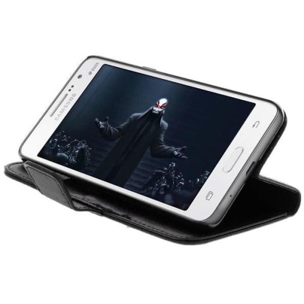 Fodral med Klaff - Avizar - Samsung Galaxy Grand Prime - Konstläder - Svart - Stödfunktion Svart