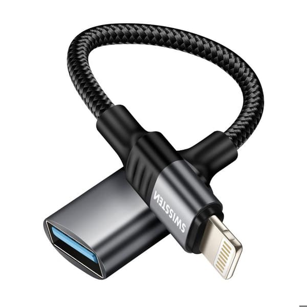 iPhone Lightning Mies OTG -sovitin USB Nainen Swissten Musta