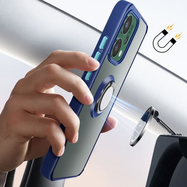 Fodral för Oppo Reno 14 med ringstöd och magnetisk fäste blå Blå