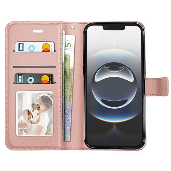 Plånboksfodral för iPhone 16 med handledsrem och videostöd Mayaxess Roséguld Roséguld