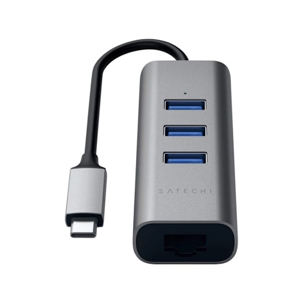 USB C hub til 3x USB og Ethernet, kompakt design, Satechi mørkegrå