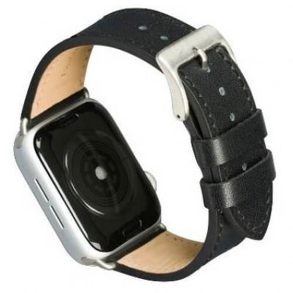 Armbånd - DBRAMANTE1928 - København - Saffiano Læder - Sort Sølv - Til Apple Watch 42-44mm Svart silver