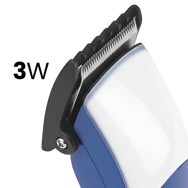 Hårklipper - AVIZAR - 3W Genopladelig - 15,5 cm - Rustfrit stål - Hvid/Blå Vit
