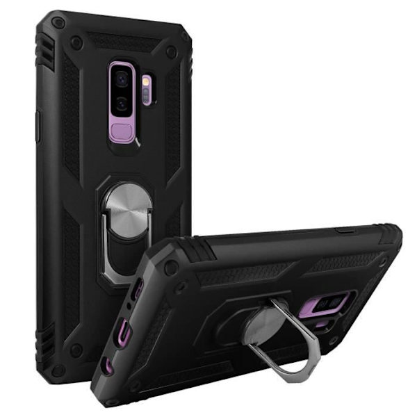 Coque - AVIZAR - Samsung Galaxy S9 Plus - Hybride Rigide Souple - Bague Support Vidéo - Svart Svart