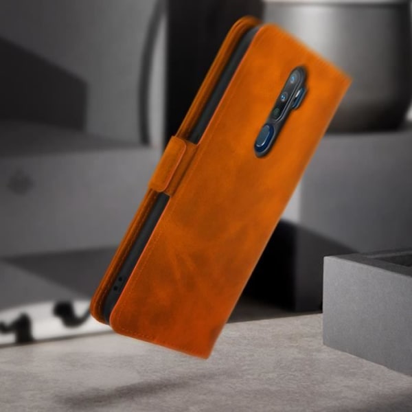 Folio-etui - AVIZAR - Oppo A9 2020 / A5 2020 - Øko-læder - Brun - Standerfunktion kastanj