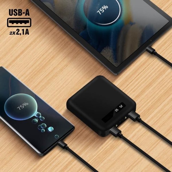 Universal eksternt batteri USB-C, Micro-USB Lightning-kabler Akashi sort
