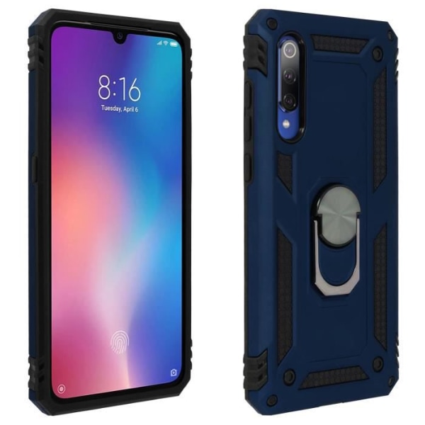 Fodral Xiaomi Mi 9 Bi material Styv och flexibel Ring Support funktion mörkblå Blå